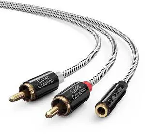 JAENFONG 3.5mm Female to 2RCA Male Jack Stereo Audio Cable for TV,Smartphones, MP3, Tablets, Speakers,Home Theater,Black and White-3FT-2pack