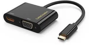 USB C to HDMI VGA Adapter, Type C to VGA to USB C Thunderbolt 3 for Dual Monitor Adapter Compatible with iPhone 15 Plus/15 Pro Max, Galaxy S22 Ultra, MacBook Pro 2020, iPad Pro 2020