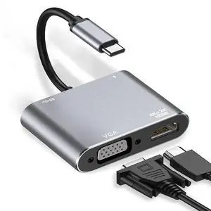 USB C to HDMI VGA Adapter,USB Type C to VGA HDMI Adapter Thunderbolt 3 VGA Adapter for MacBook Pro/iPad Pro/Air 2020 2019 2018,Dell XPS 13/15,Surface Pro, Galaxy S8/S9, Huawei P20