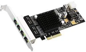 JAENFONG 4Port PCI-E 4X Gigabit Network Card POE LAN Interface Card Quad RJ45 Ports 10/100/1000Mbps for Intel350