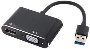 USB 3.0 & 2.0 to HDMI & VGA HDTV Adapter Cable External Graphics Card Compatible for Windows Mac Laptop