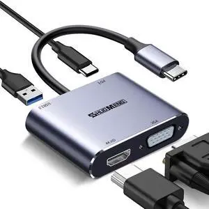 4 in 1 USB C Hub, Type-c to HDMI MultiPort Adapter, 4K HD, VGA, 100W Charging Port, USB3.0, Compatible with Switch, Steam Deck, Rog Ally iPhone 15 Pro/Max, MacBook Pro/Air, iPad Pro, iMac, S23