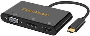 USB C to HDMI VGA DisplayPort Adapter, 3 in 1 Type-C to HDMI VGA Display Port MST Adapter Compatible with MacBook Pro 2020, iPad Pro 2018, XPS, Spectre x360, Galaxy 10, Black