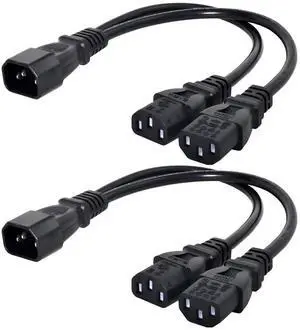 2 Pack IEC 320 C14 1 Male to 2 C13 Female Y Splitter Power Extension Cable Adapter for Monitor/Computer/PDU Chassis/Printer 2 Pack IEC 320 C14 1 Male to 2 C13 Female Y Splitter Power Extension Cable Adapter for Monitor/Computer/PDU Chassis/Printer