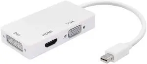 JAENFONG 3-in-1 Mini DP to HDMI, DVI, VGA Adapter 4K Mini Displayport 1.2 Converter,Thunderbolt and Thunderbolt 2 Port Compatible for PC, Projector, Monitor, HDTV