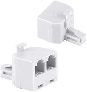 RJ11 Duplex Wall Jack Adapter Dual Phone Line Splitter Wall Jack Plug 1 to 2 Modular Converter Adapter for Office Home Fax Model Cordless Phone System, White(2 Pack)