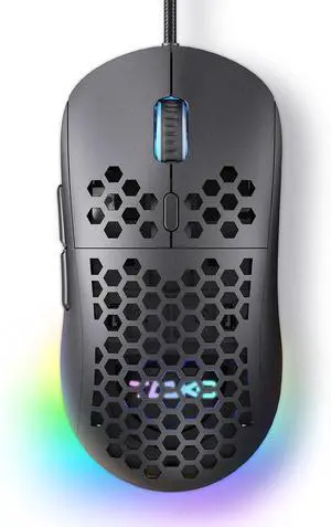 M1SE Ultralight Honeycomb Gaming Mouse, High-Precision 12800DPI Optical Sensor, 6 Programmable Buttons, Customizable RGB, Drag-Free Paracord, Ergonomic, Wired - Matte Black