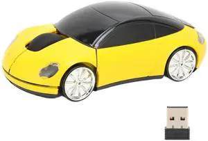 Mouse, 2.4GHz Cool 3D Sport Car Shape Gaming with USB Receiver, Car Mouse for PC/Computer/Laptop(Yellow)