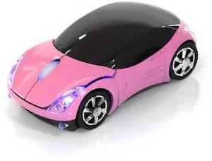 2.4G Car Mouse with USB Reciver 1600DPI Optical Mouse for PC Computer Laptop Tablet, High Cute Mouse for XP//Win7/ME/2000/for OS (Pink)