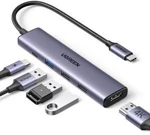 UGREEN Revodok 105 USB C Hub 5 in 1 Multiport Adapter 4K HDMI, 100W Power Delivery, 3 USB-A Data Ports, USB C Dongle for MacBook Pro/Air, iPad Pro, iMac, iPhone 15 Pro/Pro Max, XPS, Thinkpad