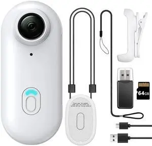 64GB FHD 1080P Mini Body Camera, Wearable Action Body Cam, Thumb Size Hands Free Recording Body Worn Camera, Premium Portable Camcorder Mount Anywhere for Pet Walking, Work, Travel (White)