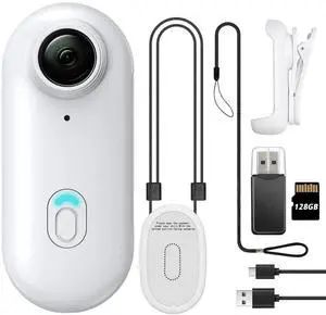 28GB FHD 1080P Mini Body Camera, Wearable Action Body Cam, Thumb Size Hands Free Recording Body Worn Camera, Premium Portable Camcorder Mount Anywhere for Pet Walking, Work, Travel (White)