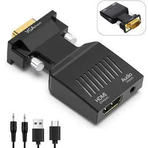 VGA Computer to HDMI Monitor Adapter with 3.5mm Audio, VGA Source to HDMI Display Converter, Male to Female 1080P@60Hz Dongle adaptador for Computer,Laptop,Projector (Uni-Directional)