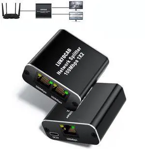 Ethernet Network Splitter, Vszerda 100Mbps RJ45 Ethernet Splitter Adapter 1 to 2 [2 Devices Simultaneous Networking], LAN Splitter with USB Power Cable, Ethernet Cable Splitter for Cat5/5E/6/7/8