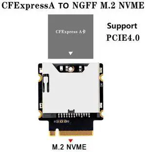JAENFONG Cfexpress Type-A To NGFF M.2 Nvme M-Key Extension Adapter Card Support Pcie 3.0 4.0 X1 Black+Silver PCB+l