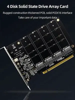 JAENFONG 4 Port M.2 NVME SSD To PCIE X16 Adapter Card 4X32Gbps Support 2230/2242/2260/2280 Support M.2 PCI-E SSD/M.2 Device NVME Protocol