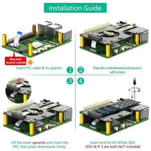 JAENFONG 3 In 1 Combo M.2 Nvme To Pcie Adapter With Cooler Fan And Automatic Discoloration LED For Raspberry Pi 5 Easy To Use
