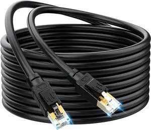 Outdoor Ethernet Cable 50 ft - Hisetec Cat 8 Long Ethernet Cable Shielded Heavy Duty 26AWG 40Gbps 2000Mhz SFTP Patch Cord High Speed Cat8 LAN Network RJ45 Cable -in Wall -Outdoor- Weatherproof
