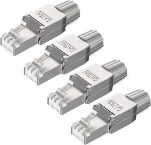 RJ45 Cat6A Connectors Tool-Free Reusable Shielded Ethernet Termination Plugs for 23AWG SFTP UTP Cable, 10G Easy Internet Plug, Fast Field Installation 4 Pack