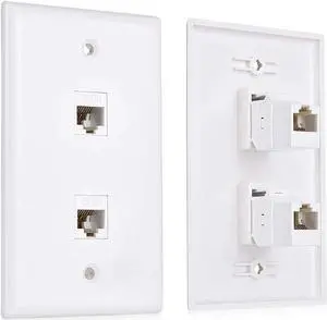 Cable Matters 2-Pack 2-Port Ethernet Wall Plate, Cat6 Wall Plate / Cat5 Ethernet Wall Outlet in White with White Ethernet Keystone Jack