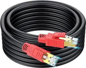 Cat 8 Outdoor Ethernet Cable 200 ft, Mopfxt Shielded 26AWG 40Gbps 2000Mhz SFTP, Heavy Duty High Speed Cat8 Outdoor Ethernet LAN Network RJ45 Cable- in Wall, Weatherproof for Router, Modem, Gaming