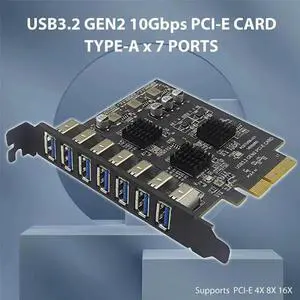 JAENFONG USB3.2 GEN2 10Gbps Pcie Expansion Card TYPE-A PCI-E 4X To 7 Ports USB 3.0 Expansion Adapter Card PCI-E Controller Card JAENFONG USB3.2 GEN2 10Gbps Pcie Expansion Card TYPE-A PCI-E 4X To 7 Ports USB 3.0 Expansion Adapter Card PCI-E Controller Card
