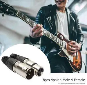 JAENFONG 8pcs Audio Microphone Connector 4 Male 4 Female 3Pin MIC Jack Plug Zinc Alloy Socket Panel Mount Chassis for Power Amplifier