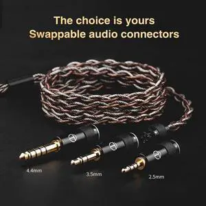 JAENFONG Headphone Cable with Swappable Connector 2.5/3.5/4.4mm Silver-Plated Copper OFC Copper Replacement for TRN MT1 MAX TA4