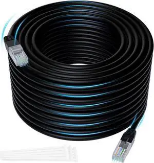 Cat 6 Ethernet Cable 100 Feet, Cat 6 Internet Cable, Cat6 Patch Cable, Network, LAN, Snagless RJ45 Cord, Supports Cat6/ Cat5e/ Cat5, Black Cable (with 15 Cable Ties and a RJ45 Coupler)