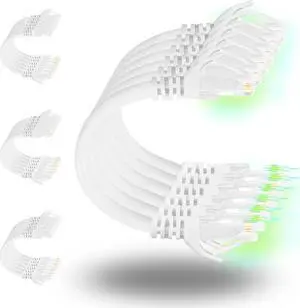 Patch Cables Cat6 3ft (24 Pack), Ethernet Patch Cable 10G, Cat 6 Patch Cable for Patch Panel to Switch, Flexiable Cat 6 Ethernet Cable with Gold Plated - White