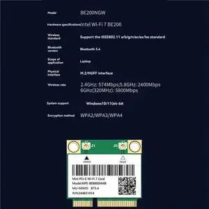 JAENFONG AX8774 Bluetooth 5.4 7 BE200HMW BE200 Wireless Network Card Mini For Pcie Tri Band 2.4G/5G/6Ghz 10/11 Ready JAENFONG AX8774 Bluetooth 5.4 7 BE200HMW BE200 Wireless Network Card Mini For Pcie Tri Band 2.4G/5G/6Ghz 10/11 Ready