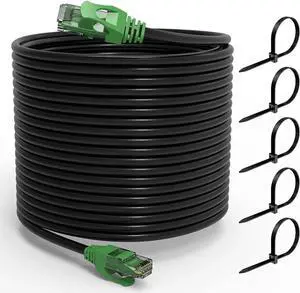 Cat6 Outdoor Ethernet Cable 200FT, 24AWG CCA Patch Cord, UTP, Waterproof, Heavy Duty, Direct Burial, In-Ground, LLDPE UV Resistant, POE, Network, Internet, Cat 6 Cable with 25 Cable Ties - 200 Feet