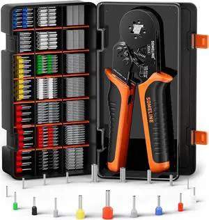 Ferrule Crimping Tool Kit, Self-Adjusting Pliers for Wire Ferrules AWG 24-8, With 18 Sizes Insulated and Non-insulated Wire Ferrules Terminals, Square Crimp Connector Assortment Kit