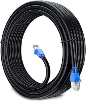 CAT5e Outdoor Waterproof Ethernet Cable with 24AWG RJ45 Plugs 350MHz Direct Burial Network Internet Cable for Data LAN Routers Modems Black 100 ft 1 Pack