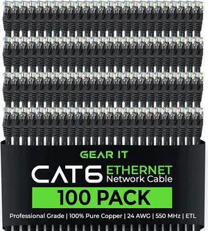 100-Pack, Cat 6 Ethernet Cable Cat6 Snagless Patch 2 Feet - Snagless RJ45 Computer LAN Network Cord, Black - Compatible with 48 Port Switch POE Rackmount 48port Gigabit