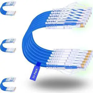 Patch Cables Cat6/ Cat6a 1ft (24 Pack) Slim, Cat6a Ethernet Patch Cable 10G Support, Snagless Cat 6 Patch Cable for Patch Panel to Switch, Flexiable Cat6 Ethernet Cable Blue
