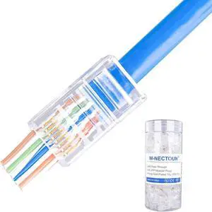 Cat5e Pass Through RJ45 Connectors,100-PACK Cat5 Ends/Cat 5 Connector/Cat 5e RJ45 Modular Plugs(3-Prong Gold Plated 15),UTP Network Plug for Solid Strand Cable