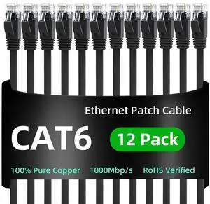 Cat 6 Ethernet Cable 3ft 12Pack,Snagless 1000Mbp/s High Speed Cat6 Ethernet Cable,STP Shield Pure Copper-(3 Feet,12 Pack)