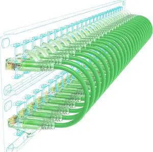 Cat6a Patch Cables Slim 10ft (24 Pack), Flexible Cat6 Ethernet Patch Cable 10G 550MHZ, 28AWG Pure Copper Cat6 Patch Cable for Network Cabinet, Cat 6 Patch Cable Green
