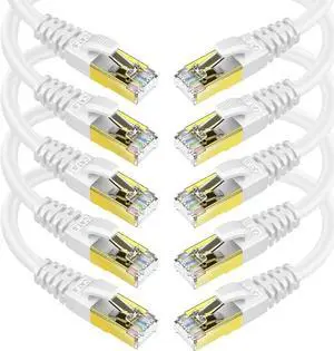 CAT8 Ethernet Cable Shielded SFTP Internet Network Patch Cord, Heavy Duty High Speed LAN Cables w Gold Plated RJ45 Connector Professional for Router, Modem, Gaming (1 Feet, 10 Pack White)