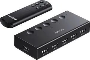 UGREEN HDMI Switch 5 in 1 Out 4K@60Hz, HDMI Splitter with Remote 5 Port Switcher Selector Box Support 3D CEC HDR HDCP2.2 Compatible with PS5/4/3 Xbox Nintendo Switch Roku TV Fire Stick Black