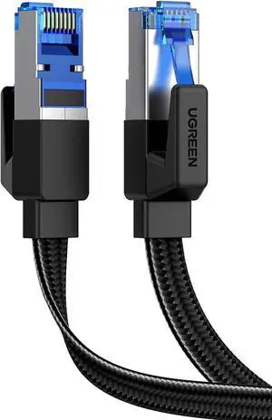 UGREEN Cat 8 Ethernet Cable 3FT, Flat High Speed 40Gbps 2000Mhz Internet Cable 26AWG Braided Network Cord RJ45 Shielded Indoor LAN Cables Compatible for Gaming PC PS5 Xbox Modem Router 3FT