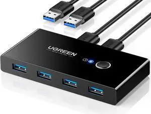UGREEN USB 3.0 Switch Selector 2 Computers Share 4 USB Ports USB Switcher USB for PC Laptop Keyboard Mouse Printer Scanner One Button Switch Adapter with 2 Pack USB 3.0 Cables