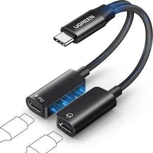 UGREEN Magnetic USB C Splitter 1 in 2 Out Dual USB C Headphone and Charger Type C Audio Adapter with PD 60W Fast Charging Dongle Cable for iPhone 17 Pro Max, Galaxy S25, Pixel 10, iPad Pro, Switch 2