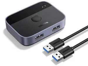 UGREEN USB 3.0 Switch 2 in 2 Out, USB Switcher 2 Computers Sharing Keyboard and Mouse Printer Scanner Webcam, Printer Splitter for 2 Computers, 2 Port USB Selector Switch with 2 USB3.0 Cables