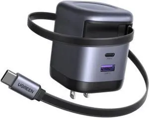 UGREEN Nexode 65W GaN USB C Retractable Charger with Built-in Cable, 2-Port Fast Charging Wall Adapter for iPhone 17/16/15, Galaxy S25/S24, Pixel 10/9/8, MacBook Pro/Air, iPad, AirPods UGREEN Nexode 65W GaN USB C Retractable Charger with Built-in Cable, 2-Port Fast Charging Wall Adapter for iPhone 17/16/15, Galaxy S25/S24, Pixel 10/9/8, MacBook Pro/Air, iPad, AirPods