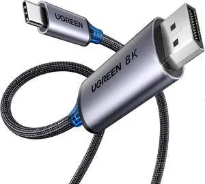 UGREEN Bidirectional USB C to DisplayPort 1.4 Cable 8K@60Hz 4K@240Hz DisplayPort to USB C Thunderbolt 4 Cord Alu Braided Compatible iPhone 17 Pro Max, Galaxy S25, MacBook Pro/Air, iPad, XPS 17, 6.6FT