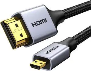 UGREEN 4K Micro HDMI to HDMI Cable 6.6FT, Aluminum Shell Braided 18Gbps 4K 60Hz HDR 3D ARC Compatible with GoPro Hero 7 6 5 Raspberry Pi 5 Portable Monitor Camera Nikon Yoga 3 Pro