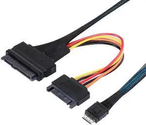 JAENFONG CAB861139 Mini SAS Oculink 4i to U.2 SFF-8639 Cable PCIe 4.0 38Pin SFF-8611 to 8639 NVMe SSD Adapter 50cm for U.2 U.3 SDD - with 15-Pin SATA Power