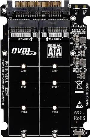 JAENFONG PH416 M.2 NVMe PCIe3.0 X4 to U.2 SFF8639 Extension Card 6G Support 2.5in SSD Bkey Mkey 2230 2242 2260 2280 (PH416PCBA)